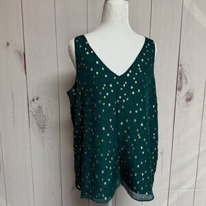 Lilly Pulitzer Florin Silk Tank Top Women’s M Spruce Green Gold Dot EUC